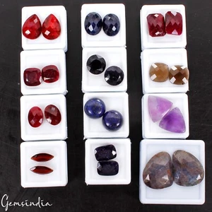 12 Pair Estate Genuine Multi Gems Loose Colorful Jewelry Stones Collection w/Box - Picture 1 of 6