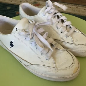 Vintage Polo Ralph Lauren Men's Size 10.5 White Lace-up Leather Sneakers - Picture 1 of 13