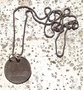 Sterling Silver Mayan Style Disc on Long Sterling Silver Chain - Picture 1 of 4
