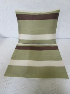 Silky Cushion Cover, Striped, Green, Cream, Beige, Faux Silk, 15" x 17". - Picture 1 of 5