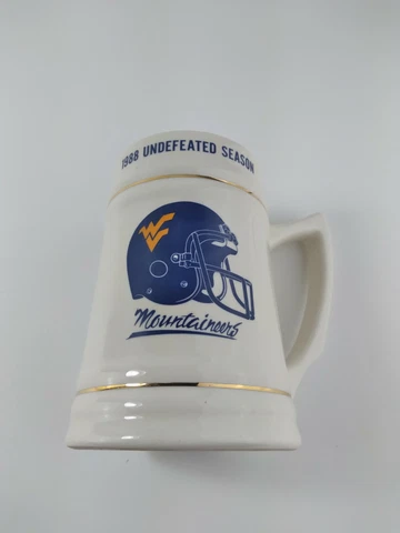 1988 WVU Mountaineers Football Undefeated Stein Mug West Virginia Beer 5.5" tall Cover