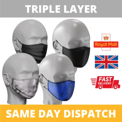 Curved ERGO Triple Layer Face Mask - Soft Cotton Inner & Washable - 5 Colours - Image 1 of 4
