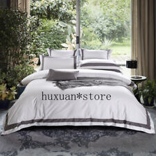 4pcs Luxury Egypt Cotton Pure Color Bedding Set Broad Ribbon Duvet Cover Set Bed