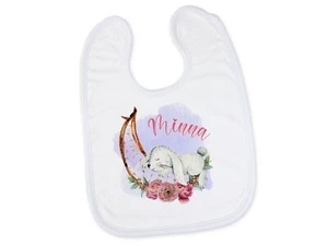 Baby Lätzchen mit Hase + Traumfänger, personalisiert, Geschenk Taufe, Geburtstag - Bild 1 von 5