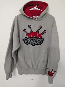 Felpa con cappuccio Jnco Jeans Crown Medium Y2K vintage ricamata grigia rossa - Foto 1 di 10