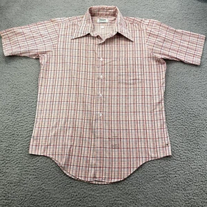 VTG Manhattan Torque Mens Button Down Shirt 15.5 Medium Red Polyester Blend 70s - Picture 1 of 16