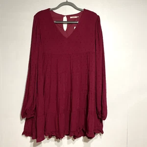 Mi Ami Stufen Boho Swing Kleid Damen Small Langarm Schweizer Punkte Schlüsselloch Rücken - Bild 1 von 8