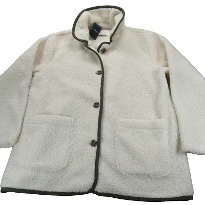 Lucky Brand 夹克女式中号奶油色口袋夏尔巴剪羊毛纽扣前襟新品 — 第 1/4 张图片