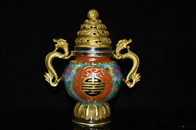 Queimador de incenso chinês cloisonne 9,2 pol. incensário animal panela de latão antiga - Imagem 1 de 4