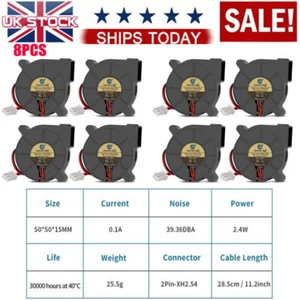 8Pcs 5015 Blower Fan DC 24V Brushless Cooling Fan 2-Pin & 50mm for 3D Printer UK - Afbeelding 1 van 9