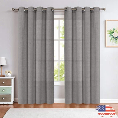 Cortinas cortinas ventana color liso texturizadas lino filtrado luz 2 paneles Foto 1 de 4