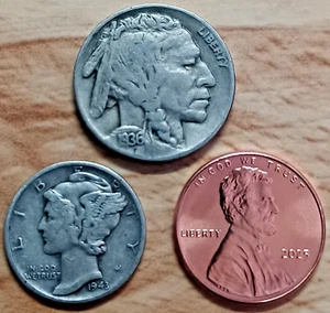 SILVER DIME COIN SET (3) HISTORIC MERCURY, OLD BUFFALO & 2025 CENT -BENEFIT VETS - Picture 1 of 13