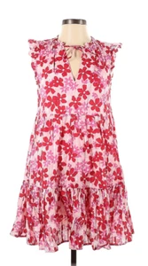 Draper James Connie Cotton Short Flutter Sleeve Red Pink Floral Mini Dress Small - Picture 1 of 9