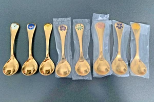 Georg Jensen Annual Spoon 1977 in Gilded Sterling Silver Enamel Champleve flower - Picture 1 of 12