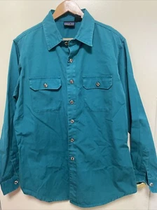 Vintage Patagonia Heavy Cotton Button Front Shirt size L Teal Long Sleeve Work - Picture 1 of 7