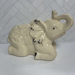 Decorative Ceramic Elephant - Cream Rustic - Indian Style Elephant 12" long - Picture 1 of 6
