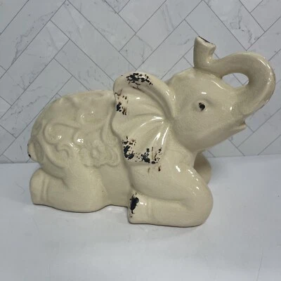 Elefante Cerámico Decorativo - Crema Rústico - Elefante Estilo Indio 12" de Largo Foto 1 de 4