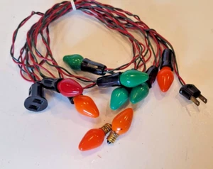 Vintage C–7 String Of  7  Christmas Lights Red & Green Cord Tested Works - Picture 1 of 4