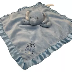 Stepping Stones Elefante Azul Satinado Borde Espalda Manta de Seguridad Lovey I Love Abrazos - Imagen 1 de 7