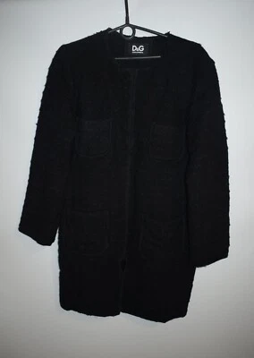 DOLCE & GABBANA Women's Light Knit Fringed Wool Blend Black Coat Jacket Sz 46 - Image 1 of 4