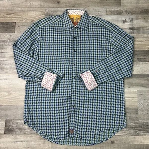 Robert Graham Shirt Mens XL Colorful Striped Embroidered Flip Cuff Silk Trim - Picture 1 of 8