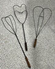 3 Vintage Wire Metal Rug Beaters, Cleaners, Wooden Handle Lot