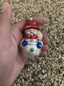 Vintage Handblown European Glass Christmas Snowman Ornament 3" Hand Blown - Picture 1 of 4