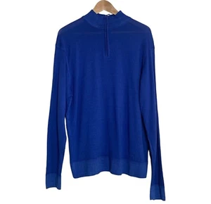 Peter Millar Blue 1/4 Zip Sweater Mens Size Large 100% Merino Wool Made In Italy - Picture 1 of 10