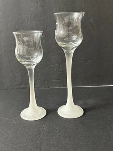 Vintage Set of 2 Partylite Tea Light Candle Holders Frosted Stem 6.5"h & 7.25"h - Picture 1 of 13