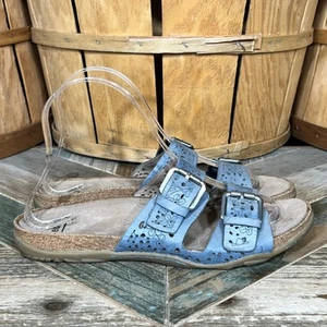 Earth Origins Sand Antigua Sapphire Blue Perforated Leather Slide Sandal Women 8 - Picture 1 of 11