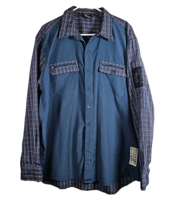 Bugle Boy Vtg Y2K Button Down Men’s Shirt Blue Colorblock Plaid Sz XL Pockets  - Image 1 of 4