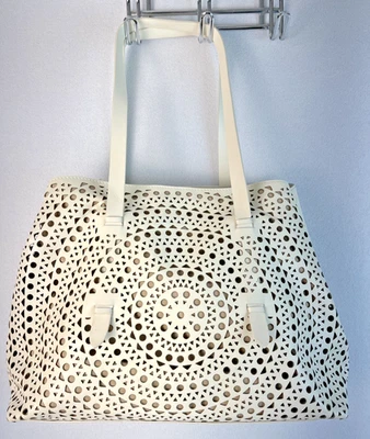Bolso de Mano Nardelli Blanco Diseño Recortado Cuero Genuino Hecho en Italia 18"L X13"W Foto 1 de 4