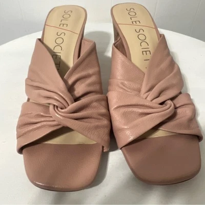 Sandalias Sole Society Servilia de cuero rosa anudadas con tacón ancho talla 8 Foto 1 de 4