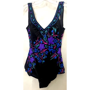 Maxine Of Hollywood Ruched Pinup Floral One Piece Swimsuit Size 12 Made USA - Picture 1 of 7