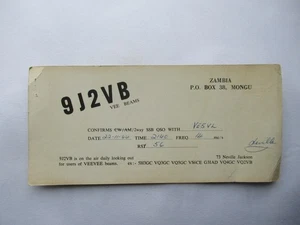 QSL QSO CB Radio Post Card 9J2VB VEE BEAMS Mongu Zambia Africa 1964 - Picture 1 of 2
