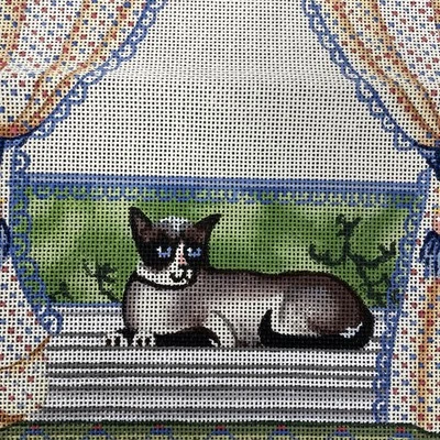 TS Designs Handpainted Needlepoint Canvas Siamese Cat in the Window 10x14 18ct - Image 1 of 4