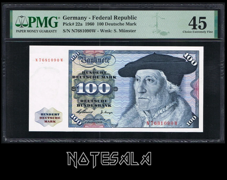 ALEMANIA REPÚBLICA FEDERAL 100 MARCOS ALEMANES 1960 Pick-22a PMG 45 XF- SN N7681090W Foto 1 de 3