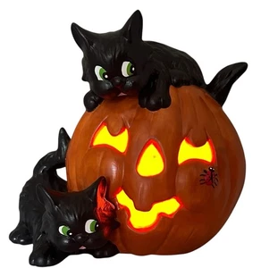 1990’s Halloween Pumpkin Black Cats Light Ceramic Lamp 9” X 9” Vintage - Bild 1 von 15