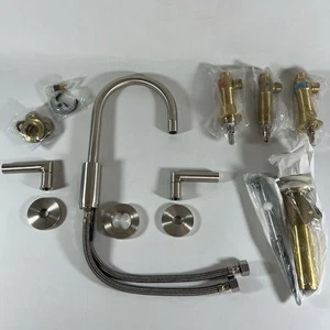 Restaurierungsbeschläge Albion 8" breiter Schwanenhals Badezimmer Wasserhahn Satin Nickel - Bild 1 von 13