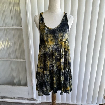 Colección EF Top/Mini Vestido Mujer M Tie Dye Negro Mostaza Escote Espalda Nivel Tanque Foto 1 de 4
