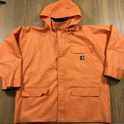 Carhartt C64ORG PVC Rain Jacket Orange Hooded Waterproof XL Regular - Image 1 of 4