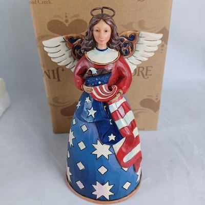 Jim Shore Heartwood Creek Patriotic Angel in Flag Dress Stone Resin Figurine, 6” - Image 1 of 4