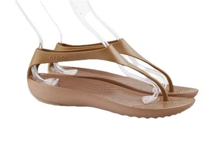 Crocs Sexi Flip Sandals 9 Women's T-Strap Nude Tan Thong Serena Sexy Tan Nude - Picture 1 of 16