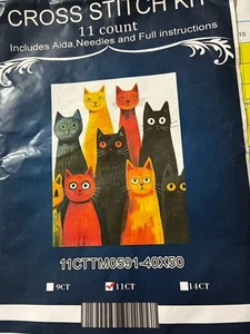Modern Cats Pre-printed Aida Cross Stitch Kit - Picture 1 of 3