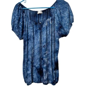 Lavish Blouse Top Women's XL Tie Dye Shimmer Sequin Whimsigoth Fairy Blue Boho - Picture 1 of 4