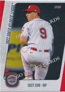 Tarjeta de novato 2023 Greenville Drive Champions Casey Cobb RC Medias Rojas Liga menor - Imagen 1 de 1