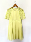Whistles Dress Womens Size 12 Yellow Bright Lace Pleated Midi Occasion Wedding