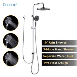 Decaura Chrome 10" Rain Shower Head Set Sliding Rail Hose with 3-Mode handheld - Picture 1 of 15