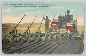 Cartolina John Deer trattore aratura Chinook Montana anni '10 agricoltura Chas Morris - Foto 1 di 2