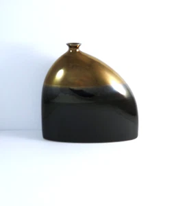 Unique Bud Vase Offset Ceramic Modern Shiny Copper To Brown Gradient Glazed 8 In - Picture 1 of 12